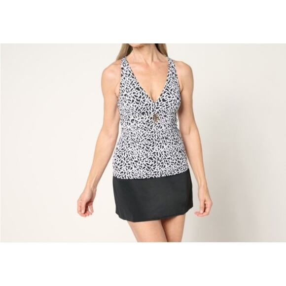 Susan Graver Size 8 Black Abstract Soleil Tankini With Skirt Set A682232 NWOT - Picture 1 of 9